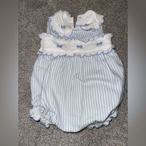 Adorable Blue Striped Romper with Bow Details